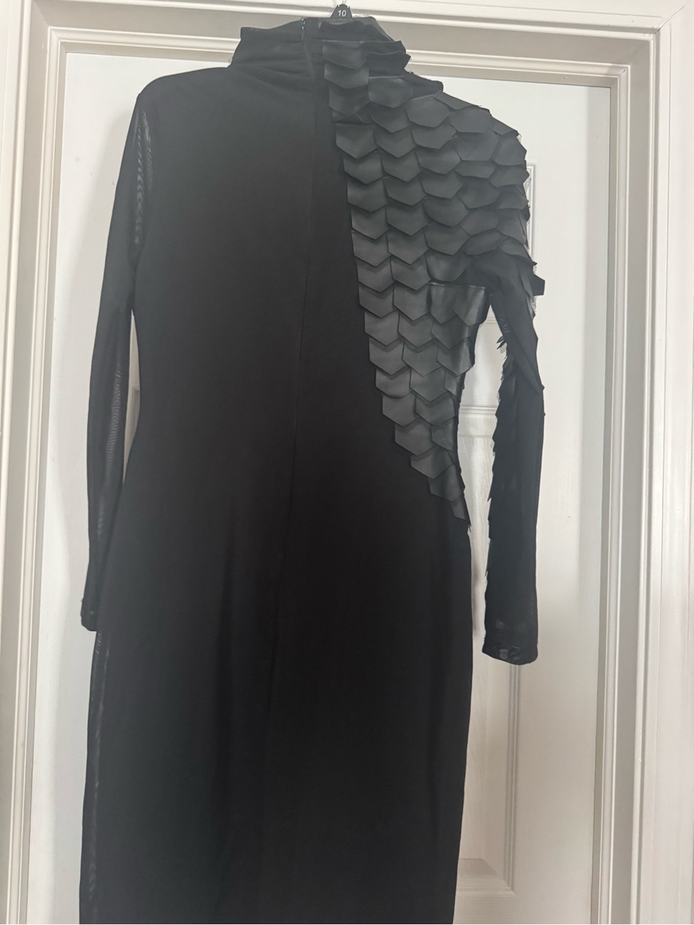 Black Asymmetric Scale-Detail Long Sleeve Dress
